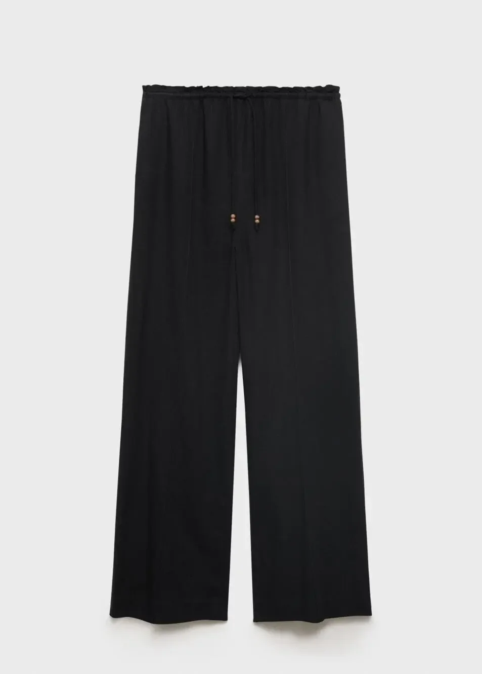 MANGO Linen-Blend Elastic Waist Pants - XS - Black
